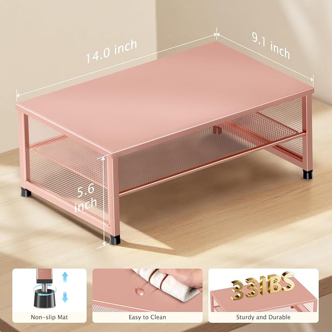 ECOLOVI 2-Tier Computer Monitor Stand Riser, Printer & Laptop Stand, Office Desk Accessories, Workspace Desk Organizer for Home Office Supplies, Rose - Image 7