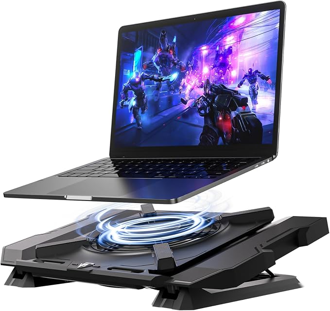 Laptop Cooling Pad, Gaming Laptop Cooler with 7.1 Inch Powerful Fan, RGB Lights & 3-Speed Fan Control & LCD Diamond Design, Height Adjustable Quiet Laptop Cooling Stand for 12"-21" Laptops etc by Unknown