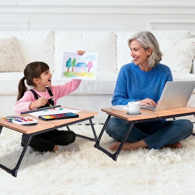 XXL Adjustable Lap Desk - Sturdy Portable Foldable Laptop Desk for Bed & Sofa, Height Adjustable Laptop Bed Stand, Ergonomic Lap Table for Adults Work, Writing and Gaming (Wood) - Image 9