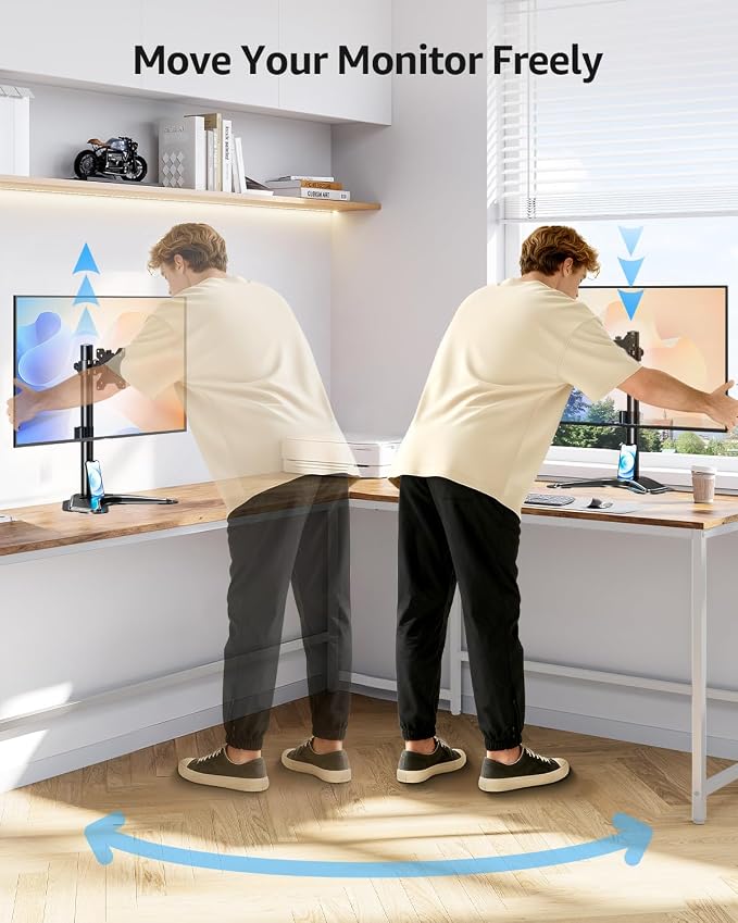 MOUNTUP Single Monitor Stands, Freestanding VESA Monitor Desk Mount fits 13'' to 32'' Computer Screen with Height Adjustable, Swivel, Tilt, Rotation, 17.6 lbs Load, For Home Office, VESA 75x75/100x100 - Image 5