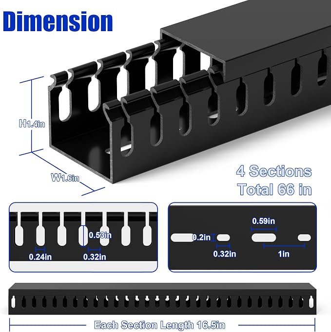 1.4"H x 1.6"W Cable Raceway, 66in Under Desk Wire Management Channel, Black - Image 2