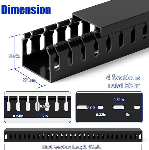 1.4"H x 1.6"W Cable Raceway, 66in Under Desk Wire Management Channel, Black - Image 2