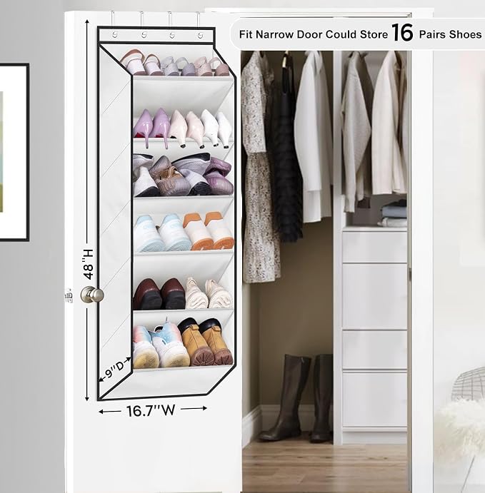 SLEEPING LAMB Over The Door Shoe Organizer for Closet with Large Deep Pockets, Narrow Shoe Rack for Door Hanging Boots Storage, White - Image 2