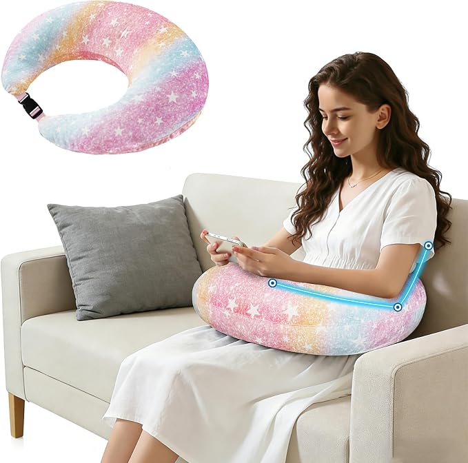 Crafting Pillow for Crocheting, Crochet Pillow for Lap Support, 12 Fun Print Styles, Ergonomic Arm Support, For Bed, Floor, Chair Comfort, Pain Relief and Fatigue for Gaming and Woking (Rainbow) by Unknown