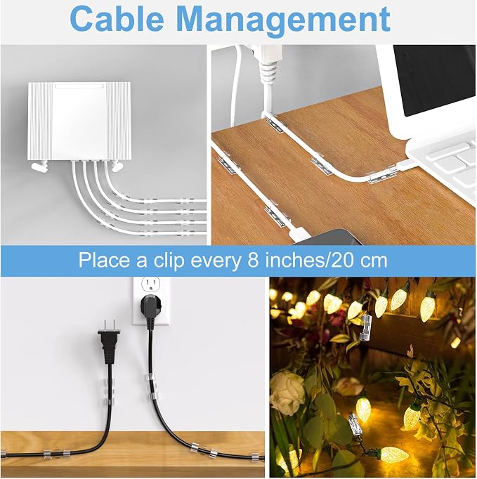 TidyHelper Adhesive Cable Clips Clear (M&L Sizes, 60 PCS), Indoor/Outdoor - Image 6