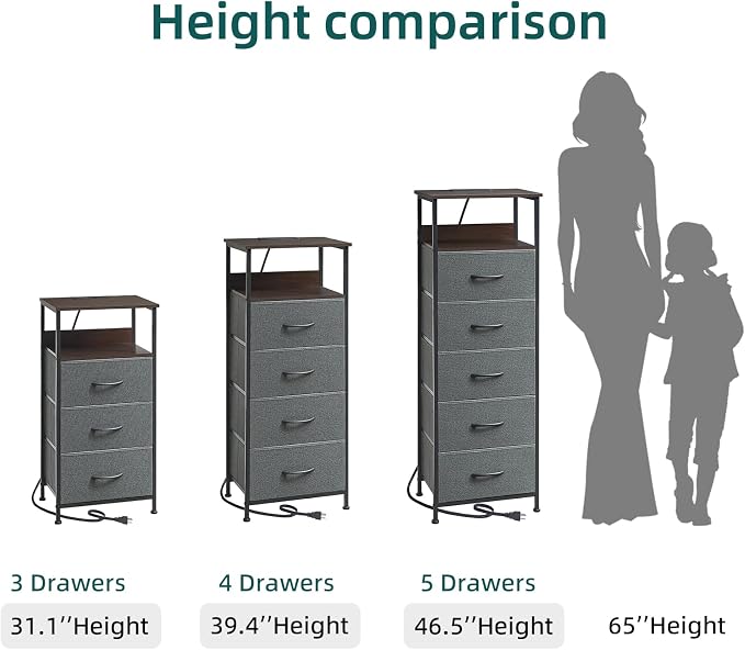 Somdot Tall Nightstand with 4 Drawers, Charging Station & LED Light - Image 8