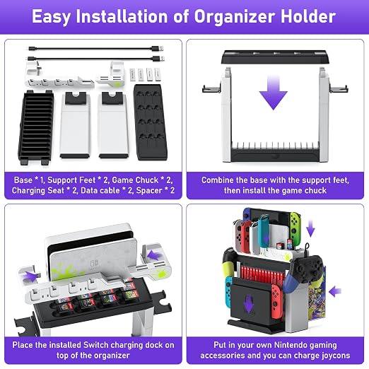 Switch Game Storage with Controller Charger for Nintendo Switch & OLED Model (Designed for Splatoon 3), Switch Charging Dock Charges 6 Joycons, Gaming Accessories Holder Switch Gift Card Organizer - Image 7