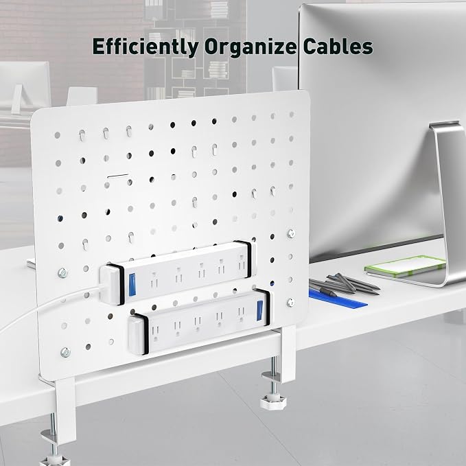 Clamp-on Desk Pegboard – Steel No Drill Desktop Organizer Panel with Gaming Controller Holder, Headphone Hook, and Storage Shelf – Vertical Mount for Office and Home Setup(White - Image 3