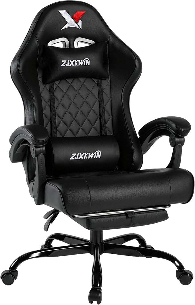 Gaming Chair for Adults with Pocket Spring Cushion, Ergonomic High Back Computer Chair with Footrest and Lumbar Support, Adjustable Height 360° Swivel Recliner, Black by Unknown