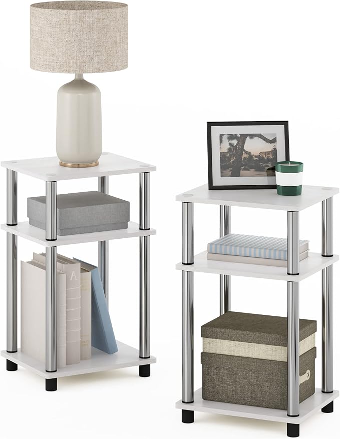 Furinno JUST Toolless 3-Tier Side Table Set of 2, Open Shelf, White Oak by Furinno-FitsYourSpaceFitsYourBudget