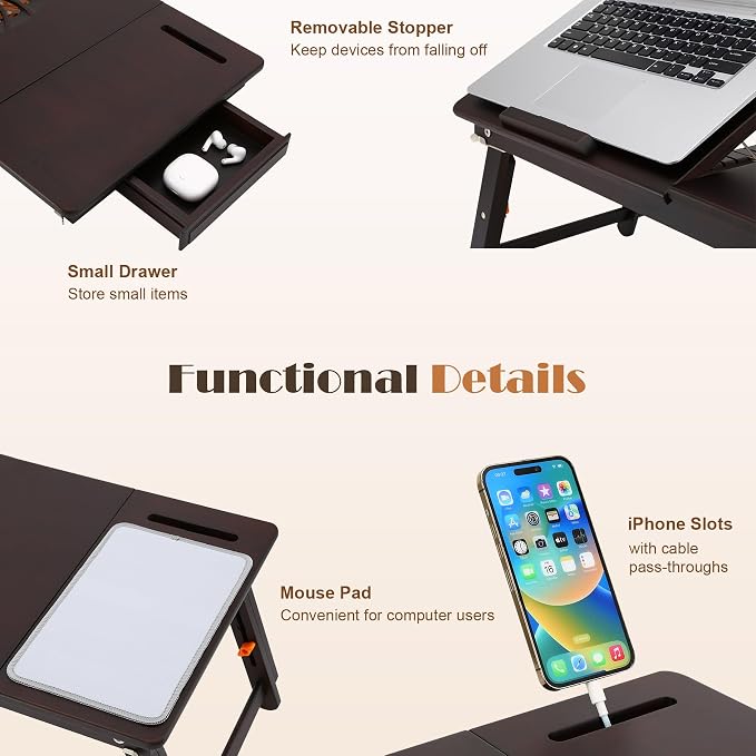 Nnewvante Laptop Desk with Fan 7 Angles & 4 Heights Adjustable,Black Walnut - Image 7