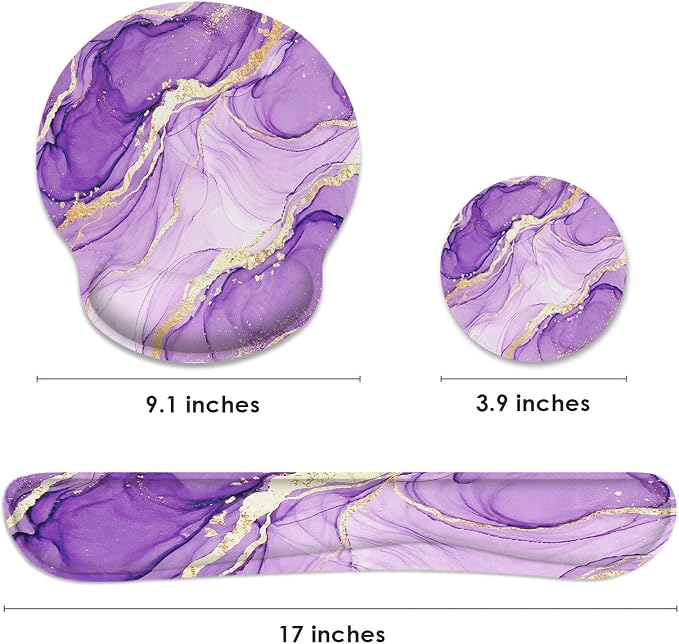 Britimes Ergonomic Mouse Pad Set with Wrist Rest, Purple Gold Marble - Image 2