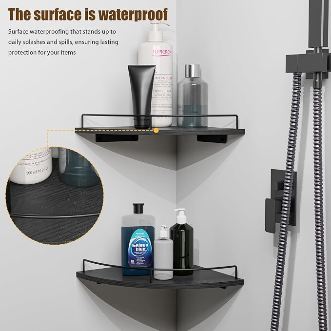 Corner Shelf Wall Mount, Floating Corner Shelves, Set of 4 Corner Wall Shelf Organizer,Rustic Wood Wall Storage Display Shelves forLiving Room Bedroom Bathroom Kitchen,Black - Image 7