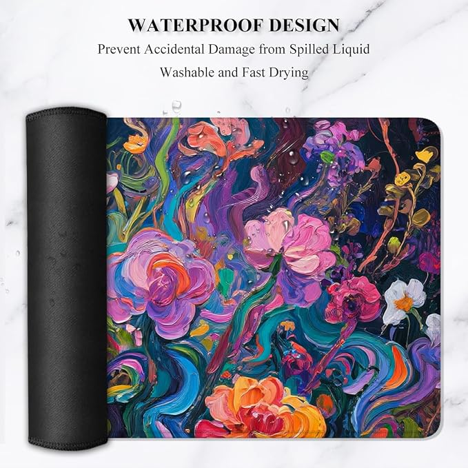 Auhoahsil Desk Mat, Ultra Large Mouse Pad, XXL Gaming Mousepad, Pretty Desk Pad, Big Extended Full Size Desktop Desk Matt for Keyboard, Laptop & Computer, 35.5 x 15.7 in, Colorful Flowers - Image 5