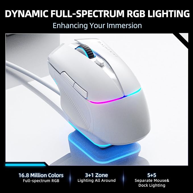 Machenike 8KHz Wireless Gaming Mouse with RGB Charging Dock,26,000 DPI,PAW3395 Sensor,RGB Backlit,6 Programmable Buttons,Long Battery Life,Gaming Mice Compatible with PC, Mac - Image 6