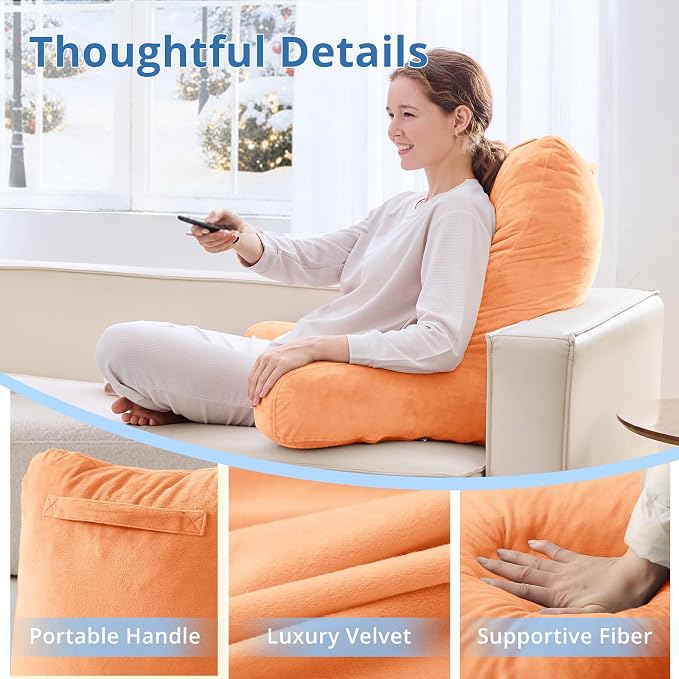 Sasttie Reading Pillow for Bed, Back Pillow for Sitting Up, Orange - Image 4