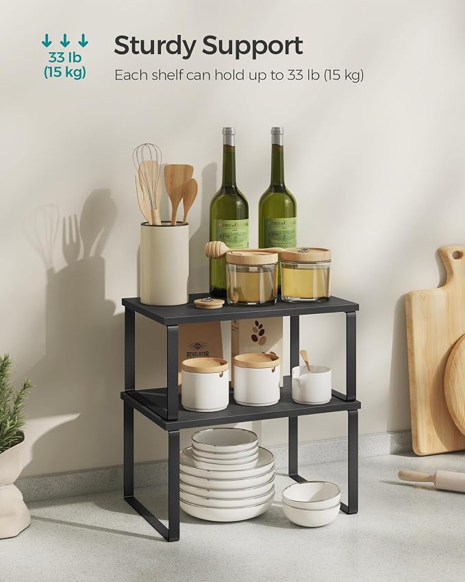 SONGMICS Cabinet Organizer Shelf, Set of 2 Spice Rack, Kitchen Storage - Image 4