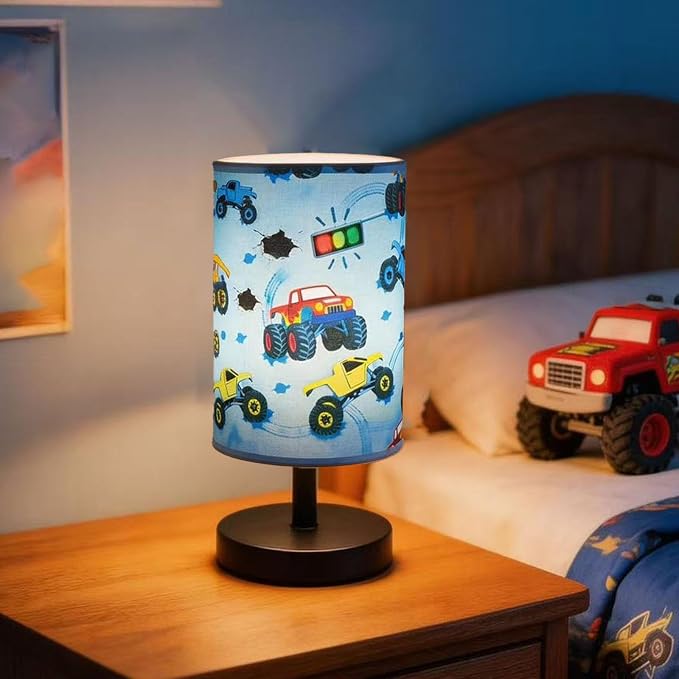 Monster Truck Room Decor, Car Lamp 3-Color Small Linen Desk Lamp, 10 x 5.12 Inch with Integrated LED, Kids Lamps for Bedrooms Boys, Living Lighting Table Lamps Home Decoration (Racing Car) by OEWWSKK