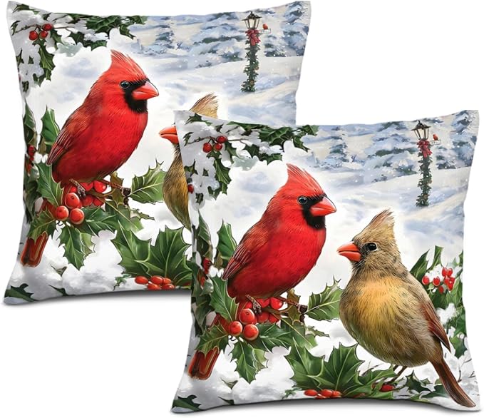 Winter Cardinal Birds Christmas Throw Pillows Cover 18x18 Set of 2 by Unknown