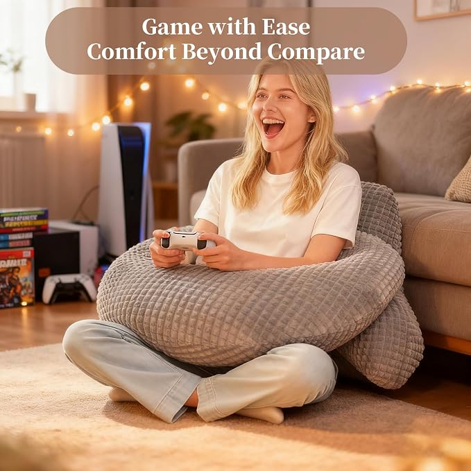 17" Reading Pillow for Bed,U Shaped Arm & Elbow Support,Gray Flannel | Backrest Supports Back,U shaped Lap Pillow Cushions Arms,Elbows & Wrists,Soft Flannel for Reading,Gaming,Watching TV - Image 2