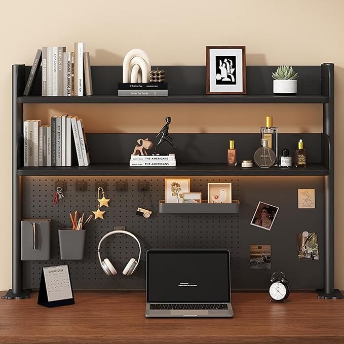 Clamp On Desks Organizer Shelf With Privacy Panel 23.6/31.5/39.3in Desk Extender Pegboard Workstation Desk- Pegboard With 20 Accessories For Gaming & Home Table(Black,100cm/39.3in) by MMLeYN