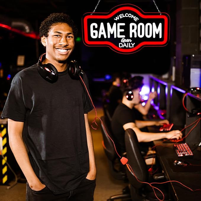 Game Room Neon Sign, Welcome Game Room Open Daily Neon Lights Wall Decor for Internet Cafe, Gaming Room, Man cave, Bedroom Gift Art for Boys Girls-16.93 x 9.92 IN-USB Powered-Acrylic - Image 5