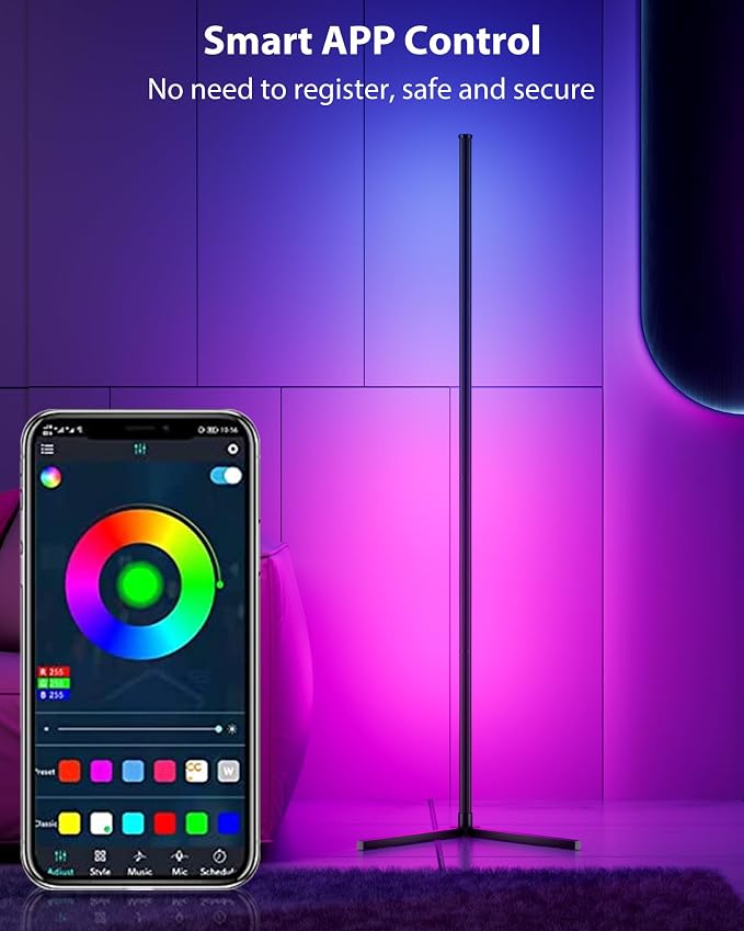 RGB Corner Floor Lamp, 65" Color Changing Modern Corner Lamp with APP Control, Modern LED Lamp with 16 Million Colors & Music Sync for Living Rooms, Bedrooms, and Gaming Rooms - Image 5