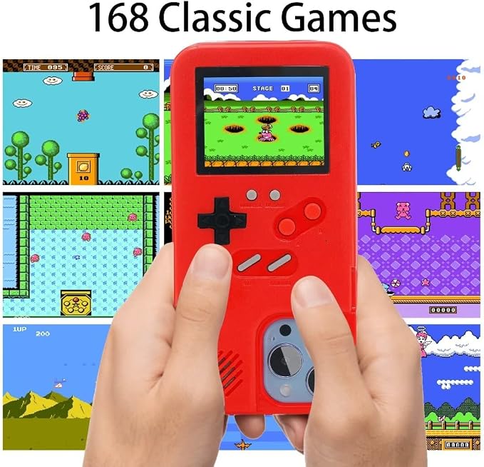 Gameboy Case for iPhone 13 Pro Max,Handheld Retro 168 Classic Games,Color Video Display Game Case for iPhone,Anti-Scratch Shockproof Phone Cover Red - Image 2