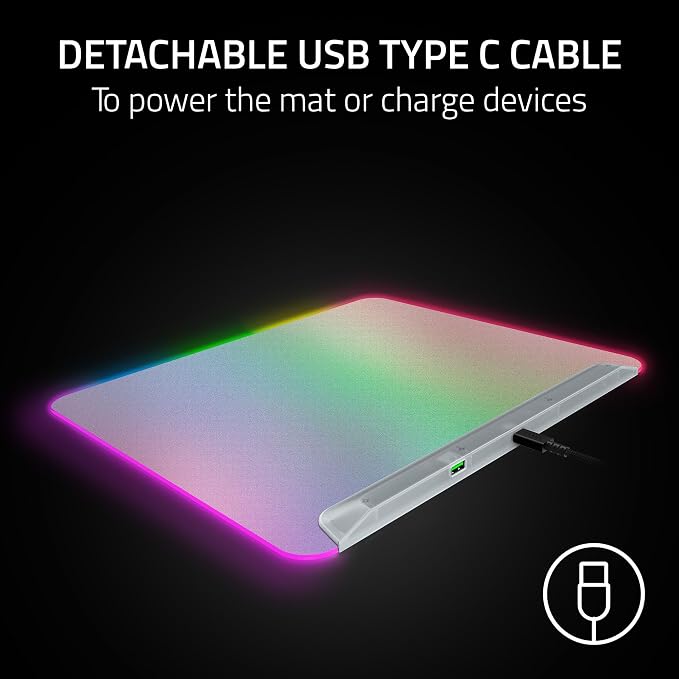 Razer Firefly V2 Pro Fully Illuminated RGB Gaming Mouse Mat: Backlit Design - 15 Zone Chroma Lighting - USB 2.0 Port - Detachable USB Type C Cable - Micro Textured Surface - Anti Slip Base - Image 5