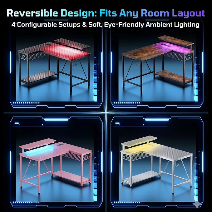 Bestier 42-Inch L-Shaped Computer Desk with Charging & LED, Black - Image 5