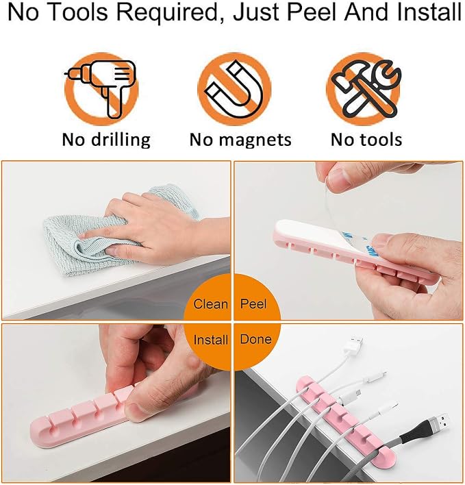TviewSmart Cord Organizer for Desk, 5 Pack Cord Holders, Cable Clips, Pink - Image 5