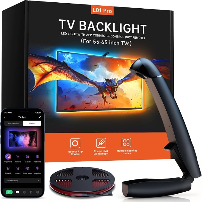 FFJ TV LED Backlight with Sensor, 14.7ft Cuttable RGB Lights that Change with TV for 55-65 Inch Screen and PC Monitor, Smart App Control, Game & Music Sync Color Changing Light by FFJ