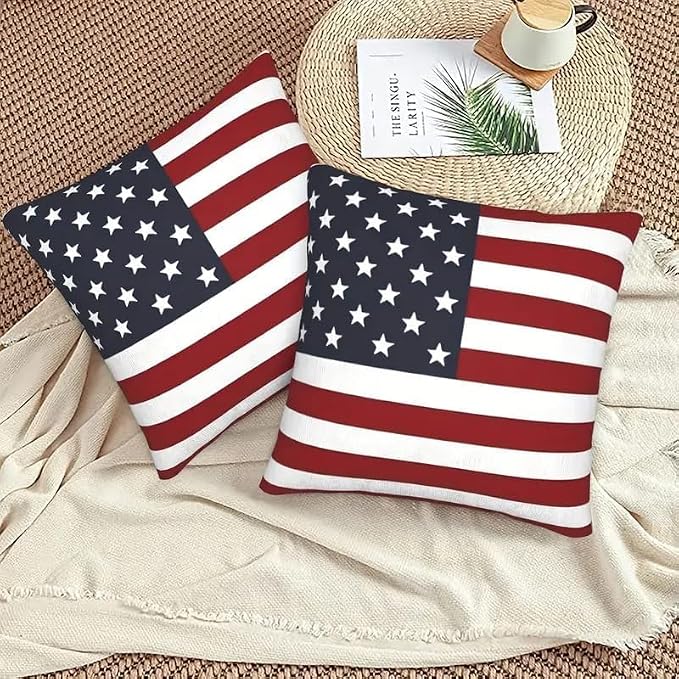 2pcs, 4th of July Linen Pillow Covers, American Flag Patriotic Decorations Throw Pillow Covers Farmhouse Independence Day Cushion Case for Couch Sofa Summer Home 20x20 Pillows Linen Pillowcase - Image 4