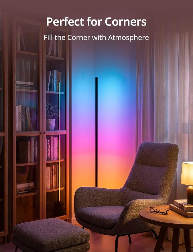 Ailofy Corner Floor Lamp, 1500lm RGBW LED Lamp, Alexa & Google Assistant Compatible, 16 Million DIY Colors, Music Sync, App Control, Modern Smart Floor Lamp for Living Room, Bedroom, Black - Image 3