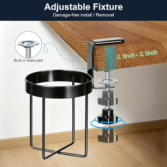 Desk Cup Holder Clamp, Anti-Spill Clip On Table Cup Holder Rotatable - Image 3