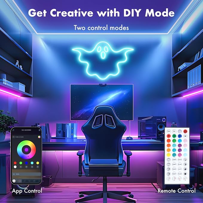 LED Lights for Bedroom, 2025 Double Row 100FT 960LEDs RGB Strip Lights Music Sync Color Changing LED Lights, APP+44Key Remote Control Timed Dimming for Bedroom Home Decor(2Rollsof50FT) - Image 6