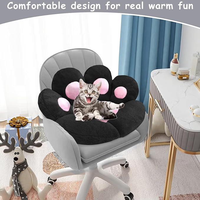 DOBUONO Cat Paw Cushion Kawaii Office Chair Cushion Comfy Plush Gaming Chair Cushion Kawaii Seat Cushion for Girl, Cute Gaming Accessories Room Bedroom Decorate 27.5"x 23.5" (Black) - Image 2