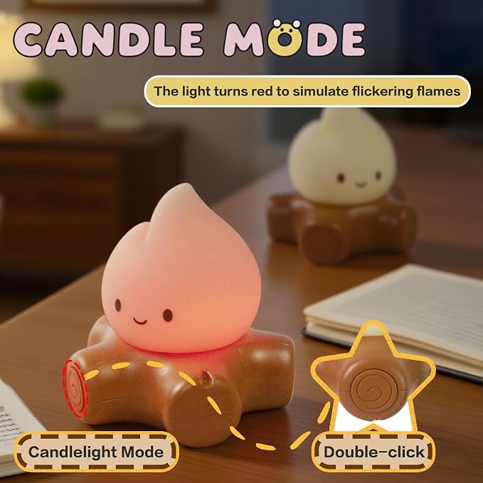 Cute Fake Campfire Lamp, Rechargeable Night Light with Flickering Candle Mode, Portable Mood Lighting for Bedroom Decor, Desk Accessories, Camping & Gifts (Basic Version) - Image 3