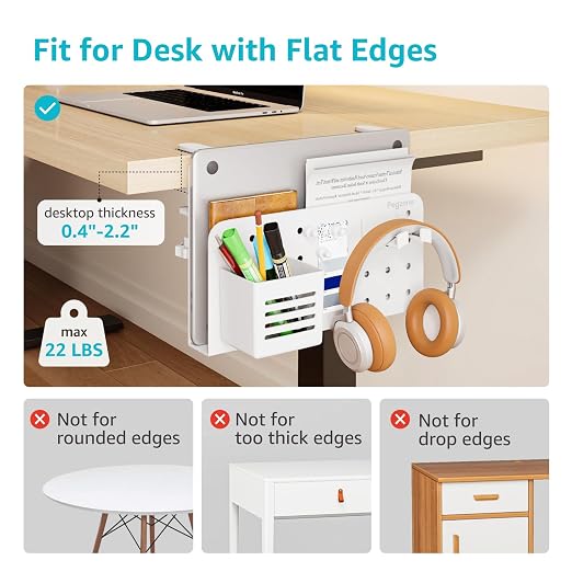 PEGZONE Desk Side Storage Organizer No Drill Under Desk Laptop Holder Bundle with 7 PCS Controller and Headphone Holder Wall Mount - Image 3