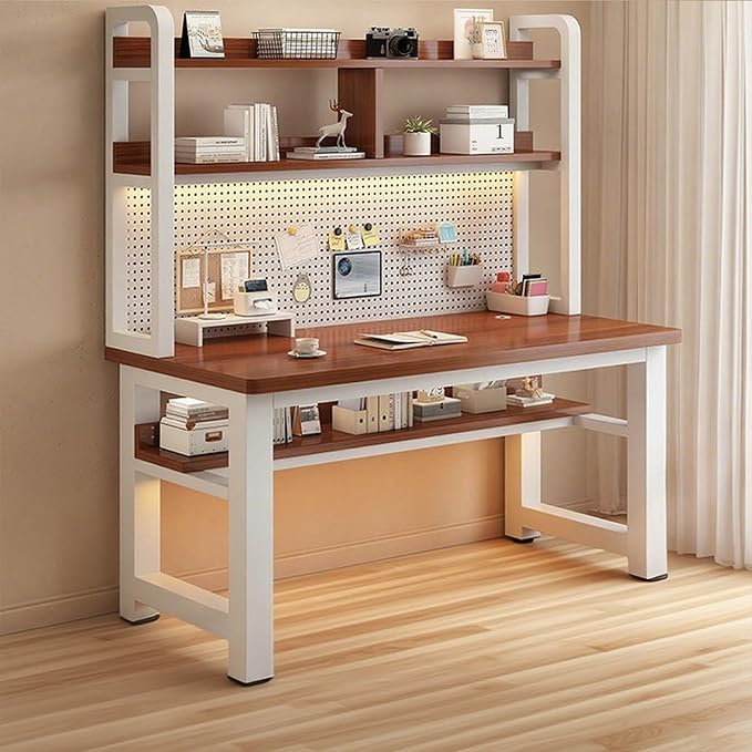 Writing Work Computer Desk with Pegboard,Gaming Desk with Bookshelf Combo,PC Gamer Workstation Desk,Wooden Desktop,for Home Office Work and Gaming(F2,55 L x 23.6" W(140x60cm)) by ZMNXAS