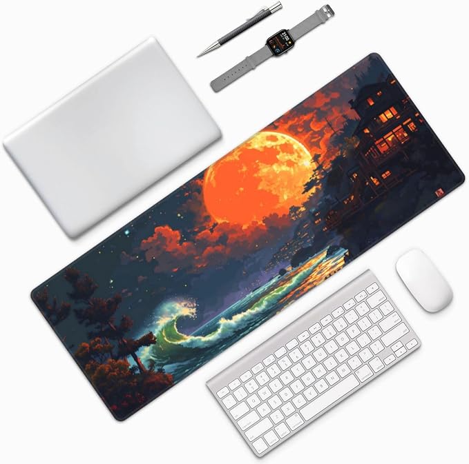 Gaming Mouse Pad Desk Pad,Extended Big Mouse Pad,31.5x11.8 Inch Long Computer Keyboard Mouse Mat Mousepad with 3mm Non-Slip Base and Stitched Edge for Gaming and Office… (Oil Painting) - Image 9