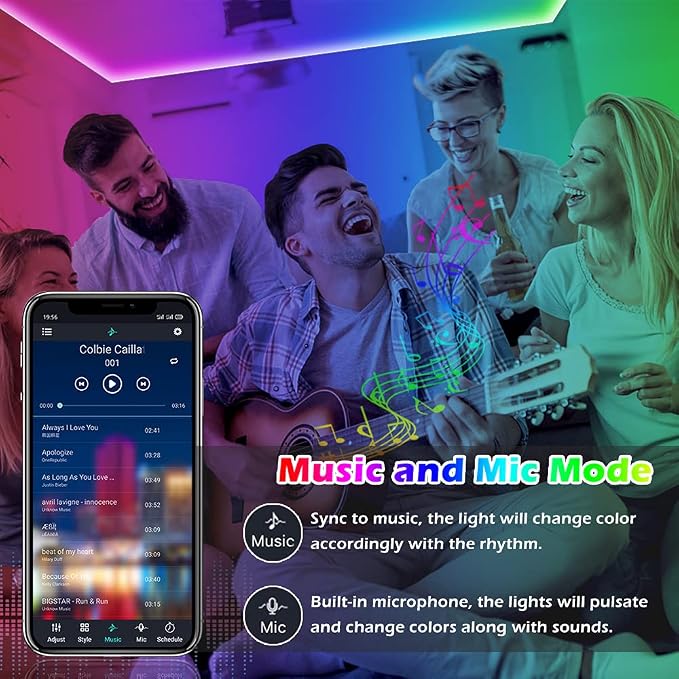 100ft Led Strip Lights,Long Smart Led Light Strips Music Sync 5050 RGB Color Changing Rope Lights,Bluetooth APP/IR Remote/Switch Box Control Led Lights for Bedroom,Home Decoration,Party,Festival - Image 6