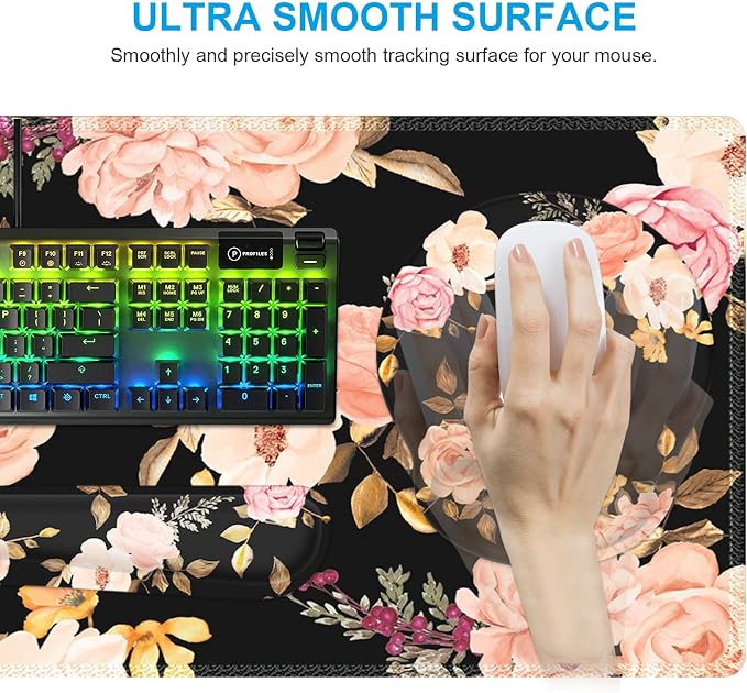 iCasso Floral 4in1 Computer Mat, 35.4"x15.7" Work Mat for Computer - Image 5