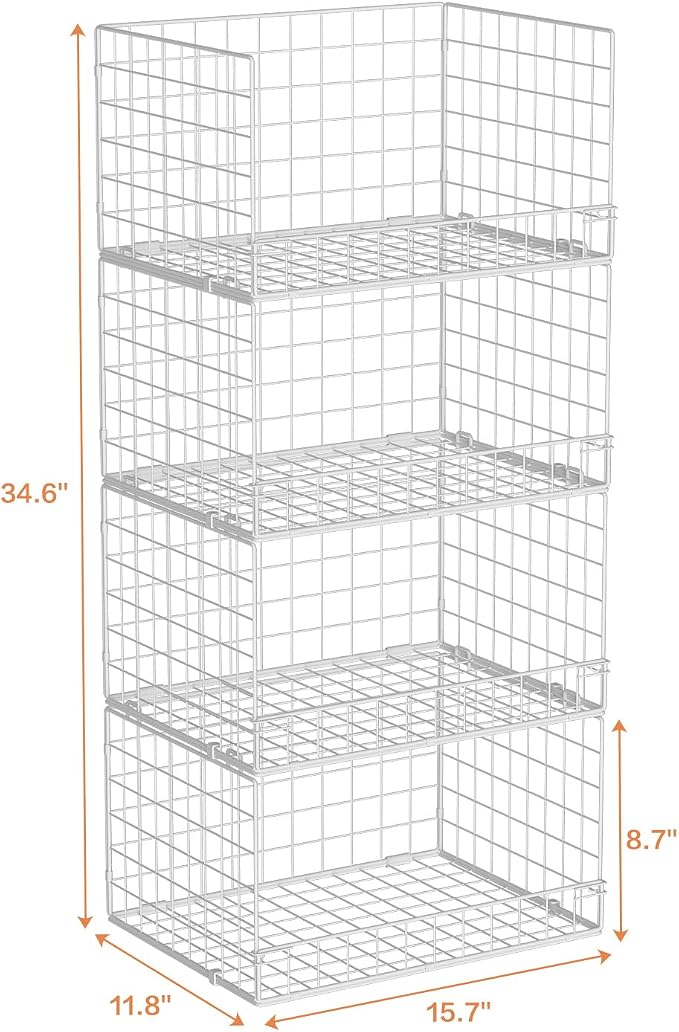 Yociyoga 4-Tier Stackable Closet Organizers and Storage Basket, Foldable Closet Shelf Organizer System, Space-Saving Clothes Storage Drawer Organizer for Wardrobe, White (Patent 30022416) - Image 8