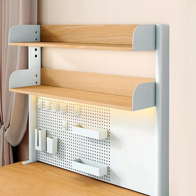 YIQIFLY Clamp on Desk Organizer Shelf, Adjustable Desktop Bookshelf Storage Shelves with Pegboard Tabletop Shelf for Office Accessories, Gaming Devices, Dorm Desk (Wooden, 100x95cm(39.3x37.4in)) by Unknown