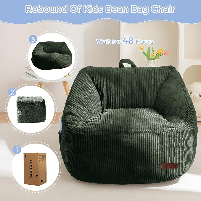 MAXYOYO Kids Bean Bag Chair, Convenient Bean Bag Sofa with Handle | Comfy Toddler Chair for Boys and Girls, Accent Sofa Chair with Pocket for Gaming Reading, Dark Green - Image 5