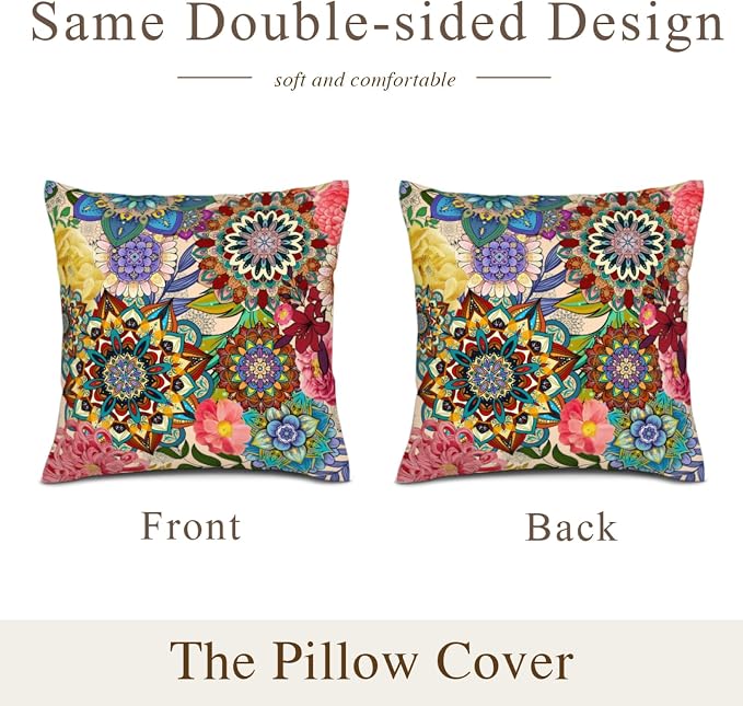 Boho Floral Throw Pillow Covers for Couch 18x18, Colorful Decorative Pillow Cases Aesthetic Set of 2,Outdoor Cushion Covers for Sofa Bed Chair Home Decor - Image 4