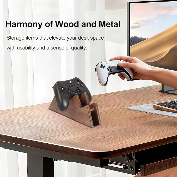 Solid Wood Controller Stand Dual Gaming Controller Holder for Desk | Fits Xbox Series X/S, Xbox One, PS5, Switch Pro - Gamer Gift for Men Desk Accessories Walnut - Image 5
