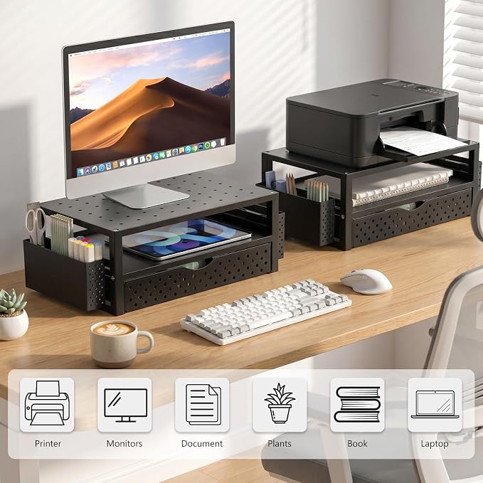 WALI Monitor Stand Riser with Drawer and 2 Pen Holders | Desk Organizers and Accessories for Computer, Printer, Laptop Stand for Home Office Supplies, (PTT004-B), 1 Pack, Black - Image 8