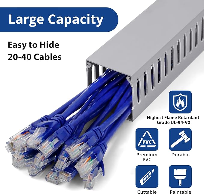 2" H x 2" W Cable Raceway, 99in Under Desk Wire Management Channel, Grey - Image 3